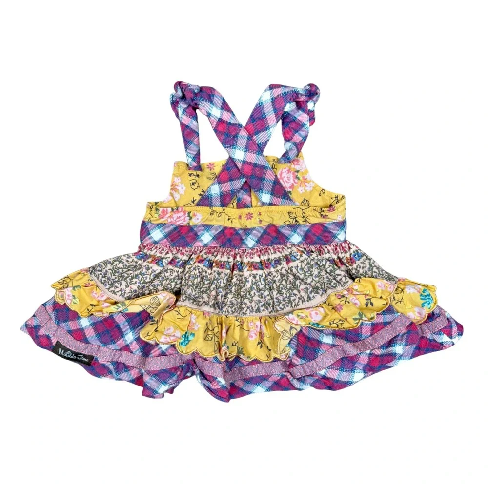 Matilda Jane Baby Girls Floral Plaid Ruffle Apron Dress 6-12M